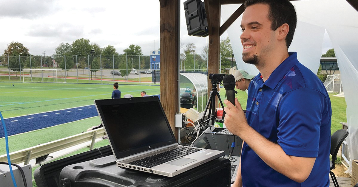 Fornwalt announcing a Harford game. Photo courtesy Adam Fornwalt.